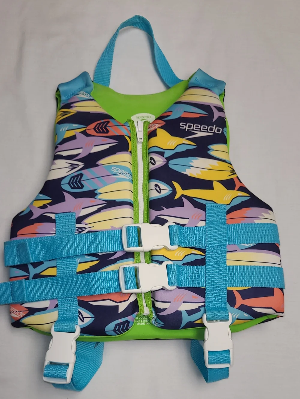Speedo Kids Blue & Green Fish, shark, surfboard Print Swim Vest & boating